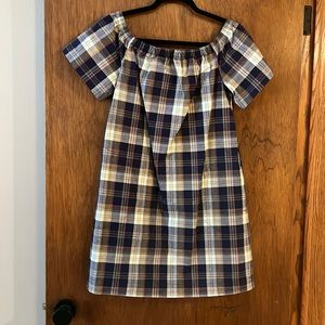 GAP Madras Blue Plaid S/S Dress w/ Elastic Neckline